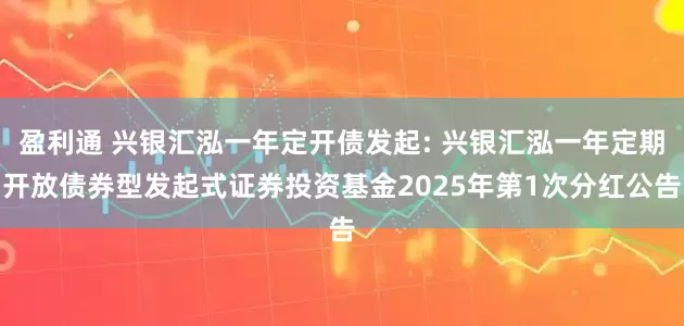 盈利通 兴银汇泓一年定开债发起: 兴银汇泓一年定期开放债券型发起式证券投资基金2025年第1次分红公告